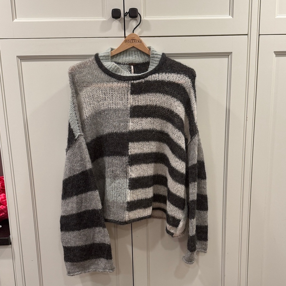 Free People Striped Gray and Black Women's Sweater